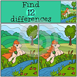 Children games: Find differences. Little cute pony.
