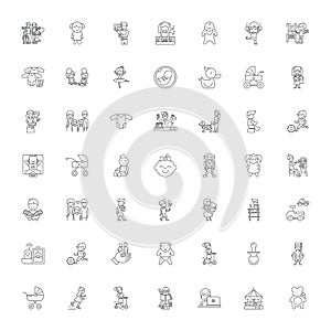 Children games linear icons, signs, symbols vector line illustration set