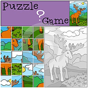 Children games: Puzzle. Cute elk.