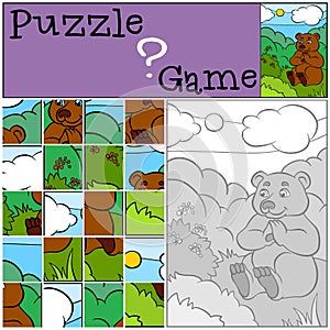 Children games: Puzzle. Little cute bear.