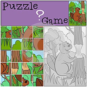 Children games: Puzzle. Little cute beaver.