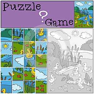 Children games: Puzzle. Little cute ducklings.