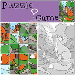 Children games: Puzzle. Little cute fox.