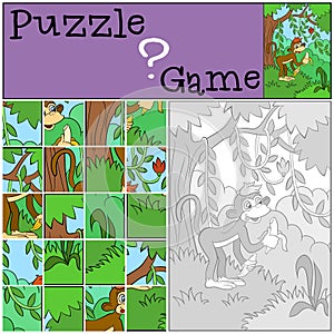 Children games: Puzzle. Little cute monkey.