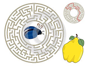 Children games. Square maze labyrinth. Help little bug find way to sweet pear. Puzzles and games for development of intelligence