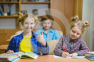 Children on the geography lesson in school classroom. Educational concept