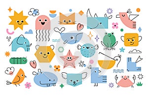 Children geometric shapes animal character design