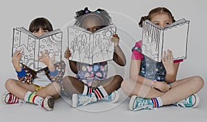 Children Girlfriends Reading Book Education Togetherness Studio