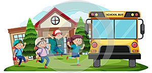 Children going to school by bus