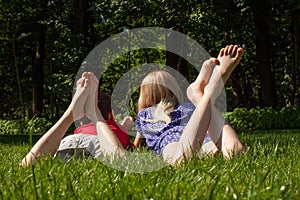 Children on the grass photo