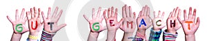 Children Hands Building Gut Gemacht Means Well Done, Isolated Background