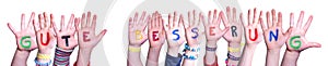 Children Hands Building Gute Besserung Means Get Well Soon, Isolated Background