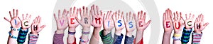 Children Hands Building Ich Vermisse Euch Means I Miss You, Isolated Background