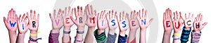 Children Hands Building Wir Vermissen Euch Mean We Miss You, Isolated Background