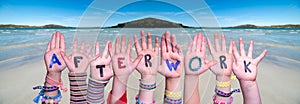 Children Hands Building Word Afterwork, Ocean Background