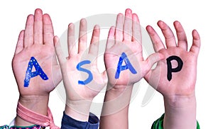 Children Hands Building Word ASAP, Isolated Background