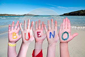 Children Hands Building Word Bueno Means Good, Ocean And Sea photo