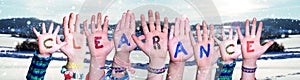 Children Hands Building Word Clearance, Winter Background