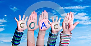 Children Hands Building Word Coach, Blue Sky