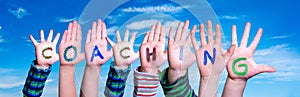 Children Hands Building Word Coaching, Blue Sky