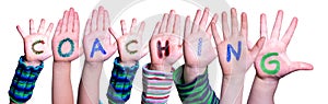 Children Hands Building Word Coaching, Isolated Background