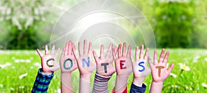 Children Hands Building Word Contest, Grass Meadow