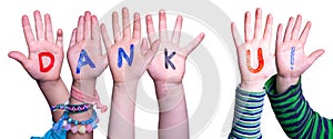 Children Hands Building Word Dank U Means Thank You, Isolated Background