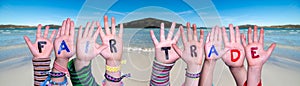 Children Hands Building Word Fair Trade, Ocean Background
