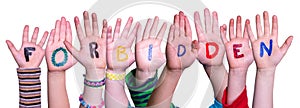 Children Hands Building Word Forbidden, Isolated Background