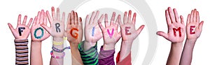 Children Hands Building Word Forgive Me, Isolated Background