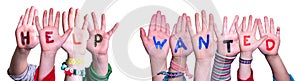 Children Hands Building Word Help Wanted, Isolated Background