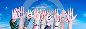 Children Hands Building Word Inclusion, Blue Sky