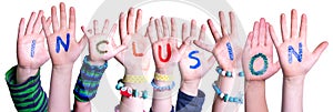 Children Hands Building Word Inclusion, Isolated Background