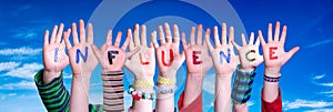 Children Hands Building Word Influence, Blue Sky