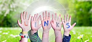 Children Hands Building Word Links, Grass Meadow