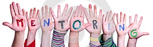 Children Hands Building Word Mentoring, Isolated Background