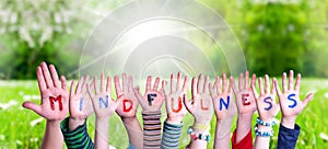 Children Hands Building Word Mindfulness, Grass Meadow