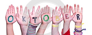 Children Hands Building Word Oktober, Isolated Background