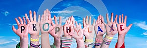 Children Hands Building Word Prophylaxe Means Prophylaxis, Blue Sky