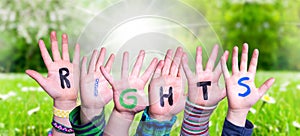 Children Hands Building Word Rights, Grass Meadow