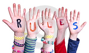 Children Hands Building Word Rules, Isolated Background