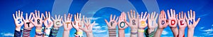 Children Hands Building Word Strictly Forbidden, Blue Sky