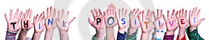 Children Hands Building Word Think Positive, Isolated Background