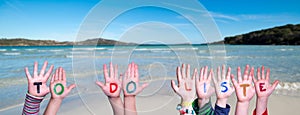 Children Hands Building Word To Do Liste Means To Do List, Ocean And Sea