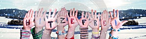 Children Hands, Hitzefrei Means Free Due To Excessive Heat, Winter Background