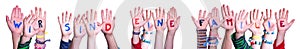 Children Hands, Wir Sind Eine Familie Means We Are Family, Isolated Background