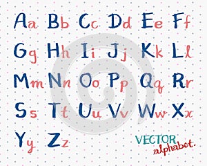 Children Handwritten Alphabet Vector. English Font Letters Illustration.