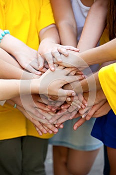 Children have combined hands together photo