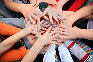 Children have combined hands together photo