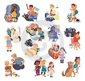 Children Having Fears and Afraid of Different Things Big Vector Set